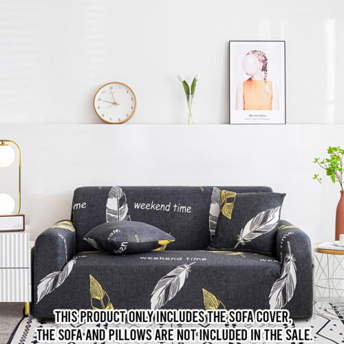 4-Seater Feather Print Sofa Cover Couch Protector High Stretch Lounge Slipcover Decor - Image 2