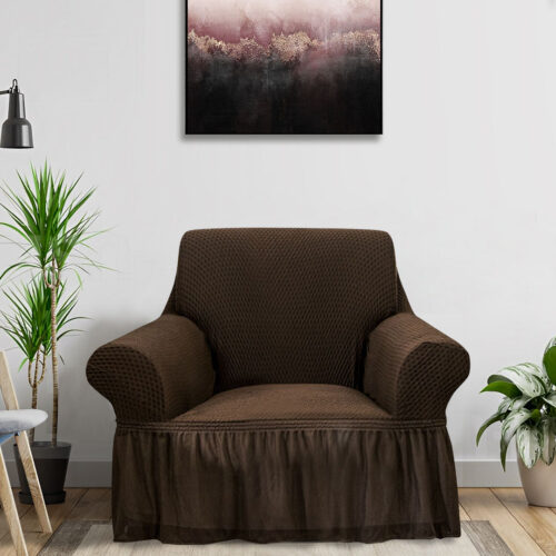 1-Seater Coffee Sofa Cover Stretch Ruffled Skirt Couch Protector Lounge Slipcover - Image 2