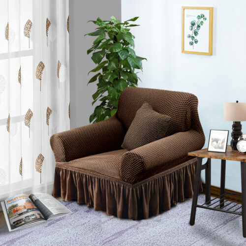 1-Seater Coffee Sofa Cover Stretch Ruffled Skirt Couch Protector Lounge Slipcover - Image 3