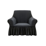 1-Seater Dark Grey Sofa Cover Stretch Ruffled Skirt Couch Protector Lounge Slipcover