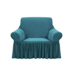 1-Seater Blue Sofa Cover Stretch Ruffled Skirt Couch Protector Lounge Slipcover