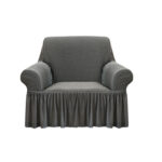 1-Seater Grey Sofa Cover Stretch Ruffled Skirt Couch Protector Lounge Slipcover