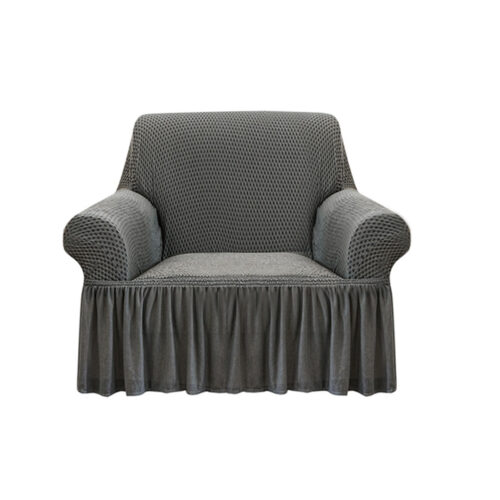 1-Seater Grey Sofa Cover Stretch Ruffled Skirt Couch Protector Lounge Slipcover
