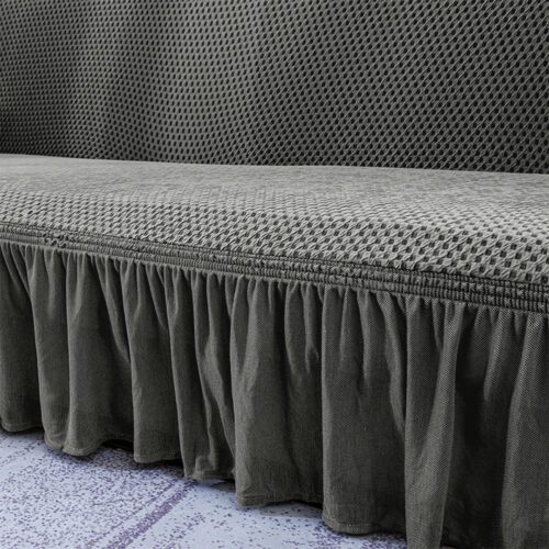 1-Seater Grey Sofa Cover Stretch Ruffled Skirt Couch Protector Lounge Slipcover - Image 6