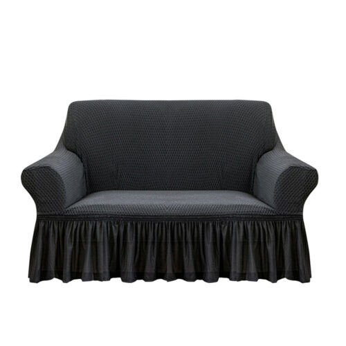 2-Seater Dark Grey Sofa Cover Stretch Ruffled Skirt Couch Protector Lounge Slipcover