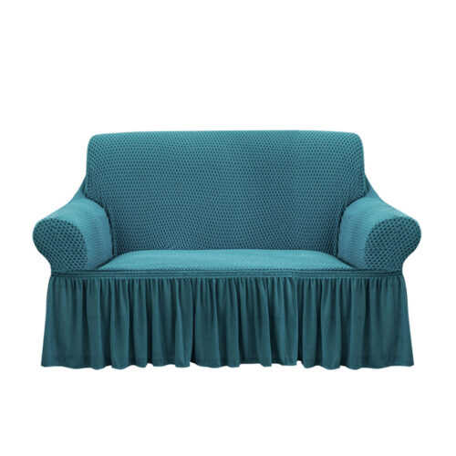 2-Seater Blue Sofa Cover Stretch Ruffled Skirt Couch Protector Lounge Slipcover