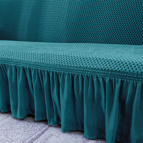 2-Seater Blue Sofa Cover Stretch Ruffled Skirt Couch Protector Lounge Slipcover - Image 5