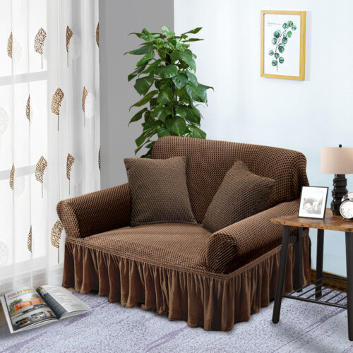2-Seater Coffee Sofa Cover Stretch Ruffled Skirt Couch Protector Lounge Slipcover - Image 3