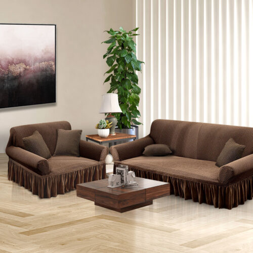 2-Seater Coffee Sofa Cover Stretch Ruffled Skirt Couch Protector Lounge Slipcover - Image 4
