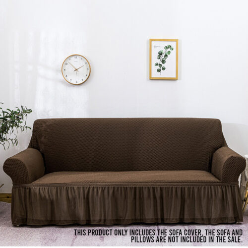 3-Seater Coffee Sofa Cover Stretch Ruffled Skirt Couch Protector Lounge Slipcover - Image 2