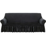 4-Seater Dark Grey Sofa Cover Stretch Ruffled Skirt Couch Protector Lounge Slipcover