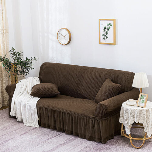 4-Seater Coffee Sofa Cover Stretch Ruffled Skirt Couch Protector Lounge Slipcover - Image 3