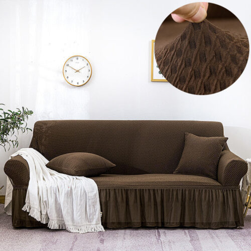 4-Seater Coffee Sofa Cover Stretch Ruffled Skirt Couch Protector Lounge Slipcover - Image 4