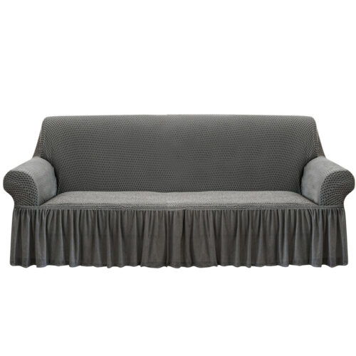 4-Seater Grey Sofa Cover Stretch Ruffled Skirt Couch Protector Lounge Slipcover