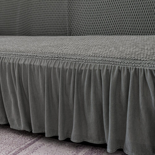 4-Seater Grey Sofa Cover Stretch Ruffled Skirt Couch Protector Lounge Slipcover - Image 6
