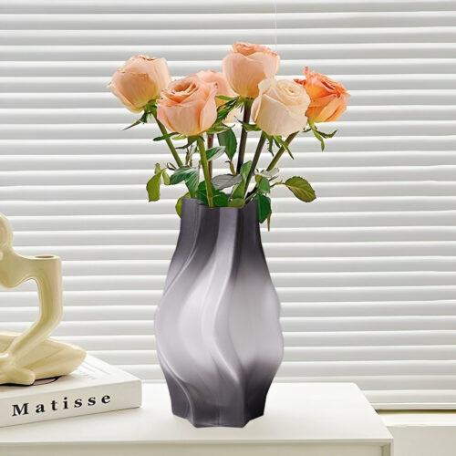 26cm Glass Vase Grey with Beautiful glass Bubble Texture Art Vases - Image 2