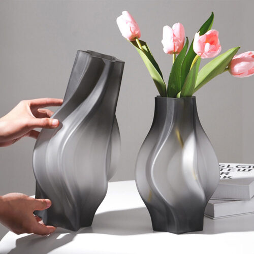 26cm Glass Vase Grey with Beautiful glass Bubble Texture Art Vases - Image 7