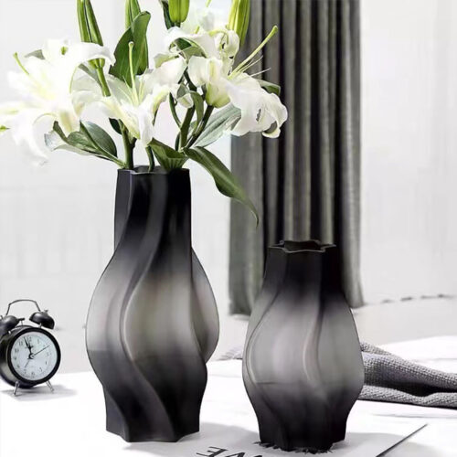 33cm Glass Vase Grey with Beautiful glass Bubble Texture Art Vases - Image 4