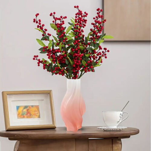32cm Pink Glass Vase Art Blown Hand Flower Tall Vintage Art Vases - Image 2