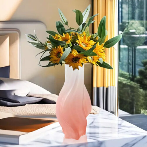 32cm Pink Glass Vase Art Blown Hand Flower Tall Vintage Art Vases - Image 3