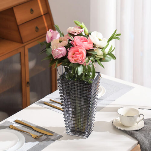 22cm Modern Gray Ceramic Glass Vase Decor - Image 2