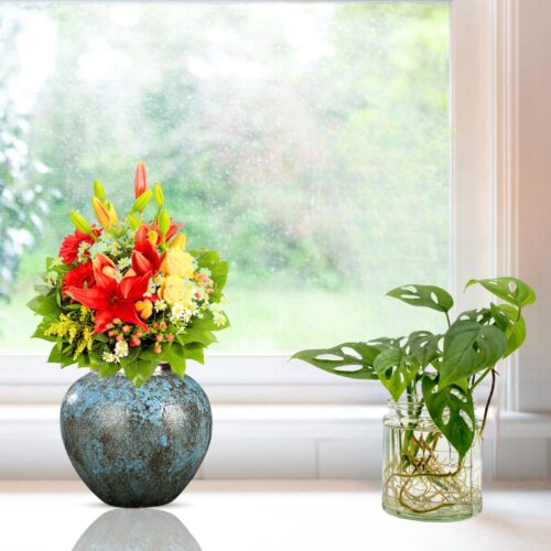21x22cm Light Blue Small Ceramic Flower Vase Elegant Living Room Decor - Image 3