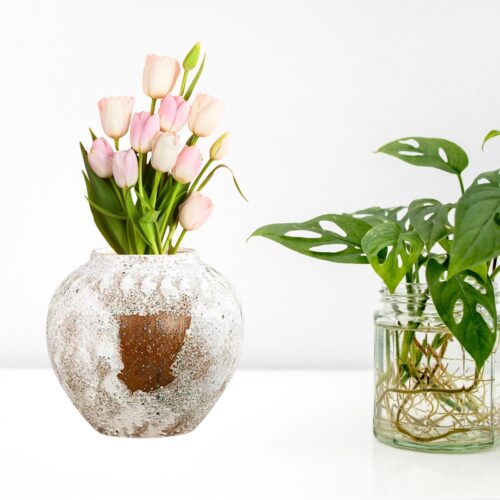 21x22cm Gradient White Small Ceramic Flower Vase Elegant Living Room Decor - Image 3