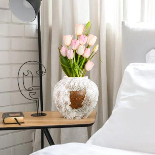 21x22cm Gradient White Small Ceramic Flower Vase Elegant Living Room Decor - Image 5