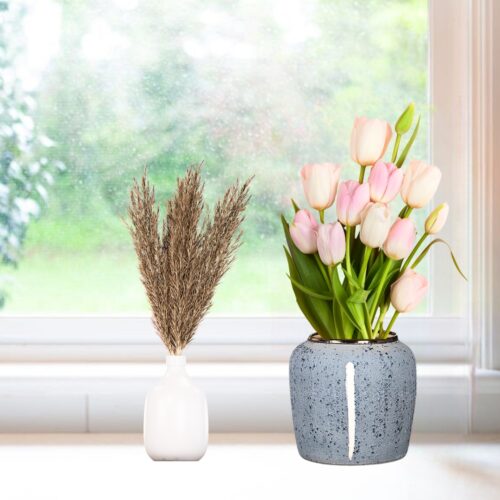21x22cm Grey Small Ceramic Flower Vase Elegant Living Room Decor - Image 3