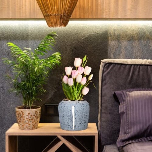 21x22cm Grey Small Ceramic Flower Vase Elegant Living Room Decor - Image 4