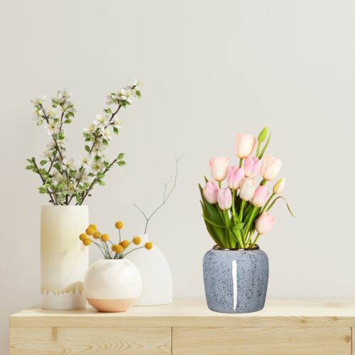 21x22cm Grey Small Ceramic Flower Vase Elegant Living Room Decor - Image 5