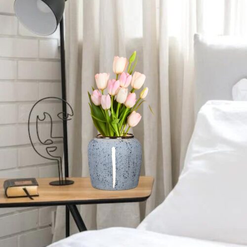 21x22cm Grey Small Ceramic Flower Vase Elegant Living Room Decor - Image 6