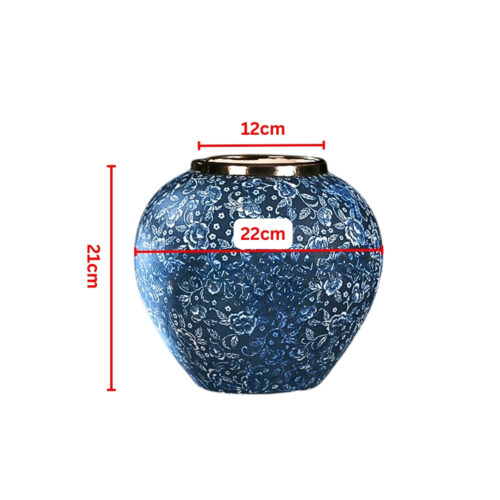 21x22cm Blue with White Mini Floral Small Ceramic Flower Vase Elegant Living Room Decor - Image 2
