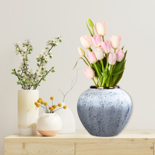 21x22cm White Grey Small Ceramic Flower Vase Elegant Living Room Decor - Image 5
