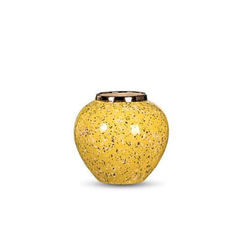 21x22cm Yellow with White Mini Floral Small Ceramic Flower Vase Elegant Living Room Decor