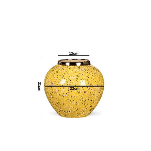 21x22cm Yellow with White Mini Floral Small Ceramic Flower Vase Elegant Living Room Decor - Image 2
