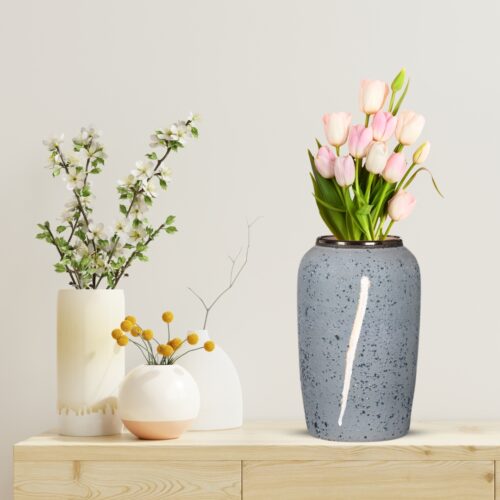 30x19cm Grey Medium Ceramic Flower Vase Elegant Living Room Decor - Image 3