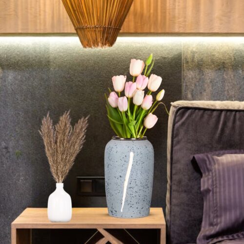 30x19cm Grey Medium Ceramic Flower Vase Elegant Living Room Decor - Image 4