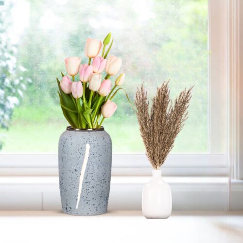 30x19cm Grey Medium Ceramic Flower Vase Elegant Living Room Decor - Image 5