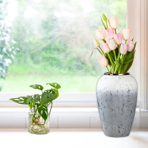 30x19cm White Grey Medium Ceramic Flower Vase Elegant Living Room Decor - Image 5