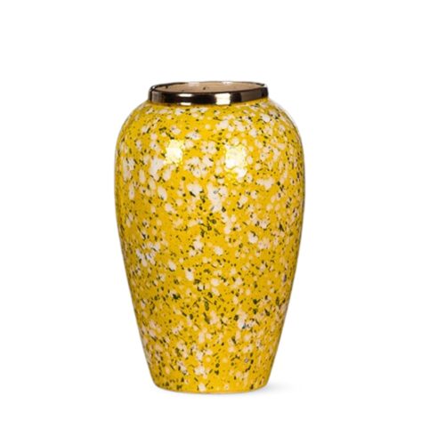 30x19cm Yellow with White Mini Floral Medium Ceramic Flower Vase Elegant Living Room Decor