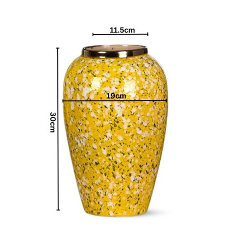 30x19cm Yellow with White Mini Floral Medium Ceramic Flower Vase Elegant Living Room Decor - Image 2
