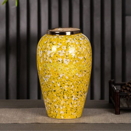 30x19cm Yellow with White Mini Floral Medium Ceramic Flower Vase Elegant Living Room Decor - Image 3