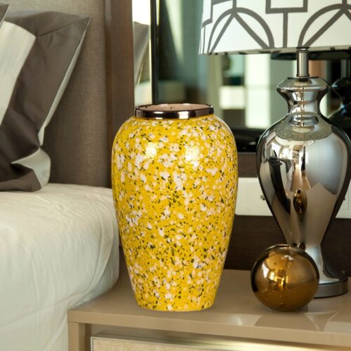 30x19cm Yellow with White Mini Floral Medium Ceramic Flower Vase Elegant Living Room Decor - Image 4