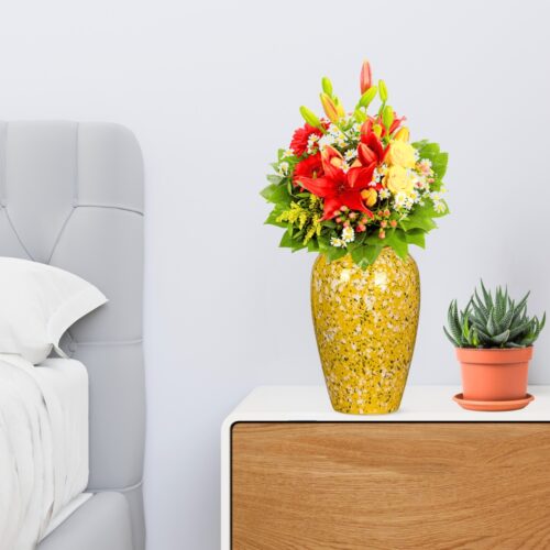 30x19cm Yellow with White Mini Floral Medium Ceramic Flower Vase Elegant Living Room Decor - Image 6
