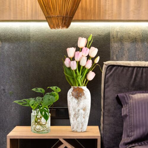 35x17 Gradient White Large Ceramic Flower Vase Elegant Living Room Decor - Image 4
