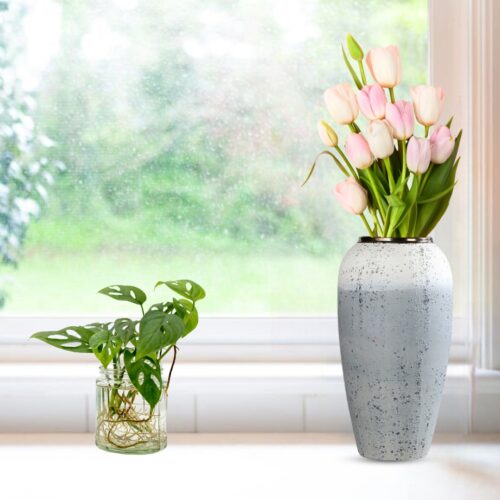 35x17cm White Grey Large Ceramic Flower Vase Elegant Living Room Decor - Image 4