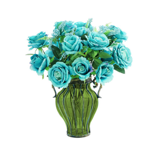 Green Colored European Glass Decor Flower Vase with Two Metal Handle - Image 2