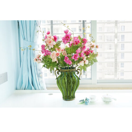 Green Colored European Glass Decor Flower Vase with Two Metal Handle - Image 8