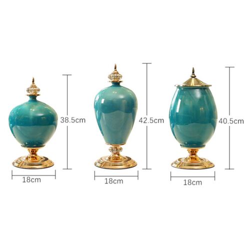 42.50cm Ceramic Oval Flower Vase with Gold Metal Base Dark Blue - Image 2